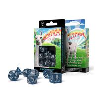 Q-Workshop Llama Set De 7 Dados Con Brillo Azul Oscuro Y Blanco Para RPG