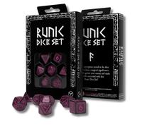 Q-WORKSHOP Set De Dados RPG Runas 7 Piezas Negro Brillante Magenta
