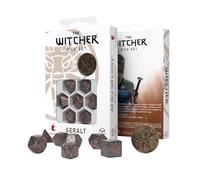Q-Workshop The Witcher Dice Set Geralt - Price of Neutrality | 7 dados poliédricos y monedas de metal, gris brillante con grabados de cobre, juego de rol de mesa con licencia oficial