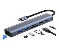 Q18CS USB C Hub 7 en 1 USB Type-C a HDMI 4K USB C SD/TF Lector de tarjetas 2 x USB 3.0 Puerto Ethernet RJ45 Puerto Compatible con MacBook Pro/Air y varios dispositivos tipo C