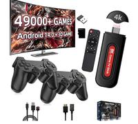 Q9 Pro Consola Retro Game Stick 4K Ultra HD, 49000+ Juegos & Sistema Android 14 Consola de Juegos Retro,270 Juegos 3D,14 Emuladores,WiFi 2,4G+5,8G,Plug & Play para TV,con 2 Mandos inalámbricos (64G)