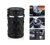 Q92C Cenicero de coche sin humo con luz LED, inserción autoextinguible, tapa y hebillas de viento, portátil, a prueba de olores, premium para coche, oficina y viaje