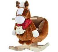 Qaba Kids Ride-On - Caballo mecedora con canción de cuna, marionetas de mano y tela de felpa suave para niños de 18 a 36 meses, color café