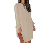 QACOHU Vestidos para mujer 2025 con cuello en V para primavera y verano, con volantes, manga larga, simple, casual, suelto, vestido recto para otoño e invierno, X-beige, M