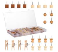 Qacpahucy 220 Piezas Chinchetas de Madera - 6 Tipos, Incluye Redondas, Cuadradas, Cilíndricas y Clips de Madera - Resistentes y Duraderas - Perfectas para Oficina, Escuela y Hogar