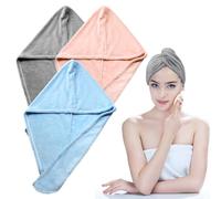 Qacpahucy 3 Piezas Toalla Microfibra Pelo - Gorro Secado Rápido Superabsorbente - Diseño con Botones y Anilla - Juego de 3 Colores (Gris Azul Claro Rosa) - Ideal para Salón y Hogar