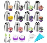 Qacpahucy Boquillas Manga Pastelera 47 Piezas - Rusas Boquilla de Acero Inoxidable - Manga Pastelera Silicona - Incluye 30 Mangas Pasteleras Desechables - Kit Repostería para Decorar Tartas