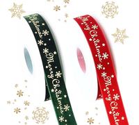 Qaestuan 2 Rollo Cinta Navideña, 2,5cm x 9m Cintas Navideñas, Cinta de Terciopelo Estampada, Cintas con las Palabras "Merry Christmas", para Lazos, Regalos, Coronas, Decoraciones de árboles