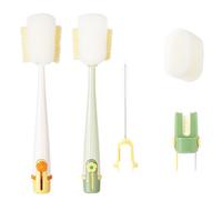 Qaestuan 2Pcs Juego de Cepillos 5 en 1 para Biberones, Cepillo Limpia Biberones con Mango Largo, Multifuncionales Cepillo de Limpieza, para Biberone de Cuello Estrecho, Biberone, Vasos y Copas de Vino