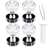Qaestuan 4 Pares Colmillos Vampiro, 4 Tamaños Dientes de Disfraz con 1 Tubo de Adhesivo de Pellets de Dientes, Halloween Vampiro Dentaduras Postizas, para Fiesta de Disfraz Apoyo, Halloween, Cosplay