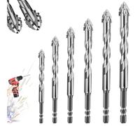 Qaestuan 6 pcs Taladro Excéntrico, Broca Excéntrica de Cuatro y Dentado de, 4/5/6/8/10/12mm Brocas para Metal, Nueva Broca Excéntrica con Dientes de Sierra, para Azulejos de Cerámica, Vidrio, Mármol