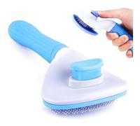 Qaestuan Cepillo para Perros y Gatos, Cepillo Quitapelos Mascotas, Ergonómico Cepillos Perros, Pelo Limpio Mascotas con un Botón, para Gatos, Conejos de Pelo Corto y Largo (Azul)