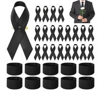 Qaestuan Juego de Cintas de Luto y Condolencias, 20 Piezas Pines de Luto, 10 Piezas Funeral Brazalete Negro, para Fútbol, Baloncesto, Funerales, Conmemoración