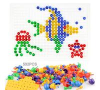 Qaestuan Niños Mushroom Nails Jigsaw, 592 Piezas Juego de Mosaico Manualidades, Tablero de Clavos de Hongos Juegos Infantiles, Psicomotricidad Infantil Juguetes Educativos, para Niños de 3 Años+
