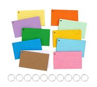 Qaixwuyi Juego de tarjetas didácticas 500 hojas tarjetas rayadas con anilla papel kraft 10 colores tarjetas para aprender vocabulario fórmulas notas y material escolar tamaño A7