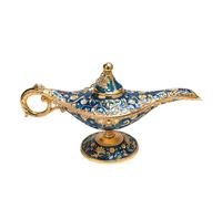Qaixwuyi Lámpara mágica Aladdin de 22 cm, decoración de mesa, lámpara milagrosa, aleación de zinc, diseño de lujo azul y dorado, con cadena de seguridad para el hogar, boda, fiesta, regalo, decoración