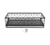 Qalvona Estante Flotante para Botellas de Vino y Copas, Acero al Carbono, Vintage, Ahorro de Espacio, Montado en Pared - Resistente y Elegante, Ideal para Hogar y Bares