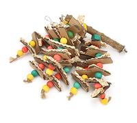 Qalvona Juguete Mordedura Pájaro Colgante, Juguete Natural de Madera y Cáscaras de Maíz para Loros, Gris Africano, Cacatúas y Guacamayos - Seguro y No Tóxico, Estimula Curiosidad y Salud