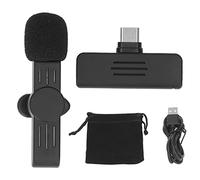 Qalvona Micrófono Lavalier Inalámbrico 2.4G con Transmisión de 80m, Conector Tipo C, Negro - Batería de Larga Duración, Comunicación Bidireccional, Ideal para Streaming y Grabación en