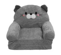 Qalvona Silla Infantil, Sillón Plegable para Niños, Cojín de Piso de 3 Capas en Color Gris - Diseño de Gato Cute, Material Plush y Espuma, Ideal para Naperas y Lectura (2 Capas)