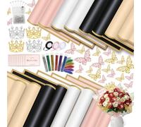 QAMEGX 20 hojas de papel de regalo de flores, 167 hojas de papel de regalo para ramo con mariposas 3D, coronas, pin, juego de papel de regalo floral impermeable con purpurina para manualidades, boda