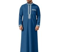 Qamis Hombre Manga Larga Ropa De Oración Islámica Kamis Qamis Djellaba Jelaba Marroquí Oriente Medio Vestido Jelaba Camisón Larga Caftanes Árabes Estilo Tradicional, azul, M