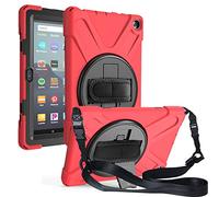 QANG Amazon Fire HD 8 2020 / Amazon Fire HD 8 Plus 2020 Caso, Tres Capa Resistente Cuerpo Completo Funda Protectora con Soporte/Correa de Mano/a Hombro Correa para Amazon Fire HD 8 2020 (Rojo)