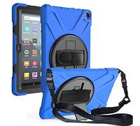 QANG Amazon Fire HD 8 2020 / Amazon Fire HD 8 Plus 2020 Caso, Tres Capa Resistente Cuerpo Completo Funda Protectora con Soporte/Correa de Mano/a Hombro Correa para Amazon Fire HD 8 2020 (Azul)