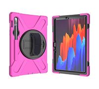 QANG Samsung Galaxy Tab S7 11 T870 T875 Caso, Tres Capa Resistente Cuerpo Completo Funda Protectora con Soporte/Correa de Mano/Portalápiz para Samsung Galaxy Tab S7 11 T870 T875 (Rosa roja)
