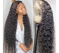 Qangelabeauty Peluca de cabello humano ondulado profundo de 30 pulgadas, pelucas rizadas de 13 x 4 pulgadas para mujeres negras, prearrancadas con abuelitos naturales, densidad 180, cabello humano