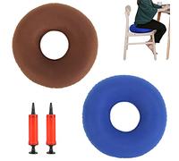 Qanye 2 Piezas Cojín de Asiento de Hemorroides, Cojín de Asiento Donut, Cojín Inflable Redondo, Cojín Inflable Redondo con Bomba, para Coches, Sofás, Oficinas y Sillas de Ruedas (Azul, Marrón)