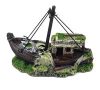 Qanye Decoración para Acuario de Resina, Barco Naufragio para Acuario, Adornos de Paisajismo Acuático para Pecera, Hábitat para Peces, Camarones y Tortugas, Resina Decoraciones de Naufragios (B)