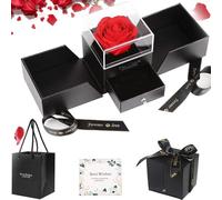 Qanye Rose Eternelle Joyero, caja de regalo rosa roja preservada, rosa eterna artificial, caja de regalo, regalo para las mujeres de San Valentín y cumpleaños