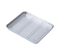 QANYEGN Bandeja para horno para hornear, bandeja para galletas de acero inoxidable, bandeja para hornear con drenaje espesado con rejilla para horno, asado para cocinar (Grande con estante)