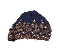 QANYEGN Envolturas de cabeza de turbante, gorra sedosa de cuentas pre atadas, encaje suave y sombrero de cabello con cuentas para un evento elegante o ropa diaria (Couleur caramel) (Bleu violacé)