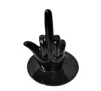 Qaoliffa Decoración de estatua de dedo medio, soporte para anillos de dedo medio, estante de almacenamiento de joyas, bandeja de cerámica para anillos de joyería de dedo medio (negro)