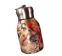 Qaonsciug Botella de agua aislada portátil de acero inoxidable con retención de calor y frío, 300 ml, botella portátil con patrón de pavos reales dorados