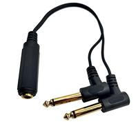 Qaoquda Cable divisor de 1/4 pulgadas, chapado en oro de 6,35 mm hembra a doble 2 x 1/4 pulgadas macho TS mono 90 grados ángulo recto Y divisor cable de audio (635F/2M)