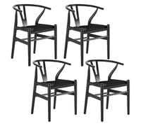 QAQCDAHJI Sillas de Comedor de Madera Wishbone de Mediados de Siglo, Modernas, de Madera for tu casa de Playa, Totalmente ensambladas.(Full Black- Set of 4)