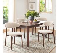 QAQCDAHJI Wooden Dining Chairs Set of 4, Modern Fabric Upholstered Kitchen Side Chairs, Farmhouse Dining Room Chair with Foot Pegs, Beige(Walnut,Set of 4)