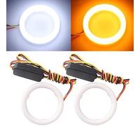 Qasim 1 par de LED Angel Eyes 60MM Ojos de Ángel Motocicleta Coche Halo Anillos 4014 72SMD Blanco + Ámbar Switchback para DRL Faro Luz Antiniebla Diurna DC12V