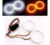 Qasim 1 par de LED Angel Eyes 70MM Ojos de Ángel Motocicleta Coche Halo Anillos 4014 84SMD Blanco + Ámbar Switchback para DRL Faro Luz Antiniebla Diurna DC12V