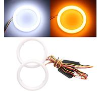 Qasim 1 par de LED Angel Eyes 90MM Ojos de Ángel Motocicleta Coche Halo Anillos 4014 108SMD Blanco + Ámbar Switchback para DRL Faro Luz Antiniebla Diurna DC12V