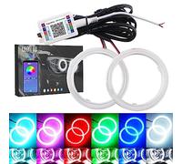 Qasim 1 Par de LED COB Faros Halo Anillo Ojo de ángel Angel Eyes Universal para Moto Faro Lámpara de Advertencia DRL con Cubierta Control de Móviles Bluetooth DC12V 100MM 102SMD