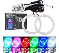 Qasim 1 Par de LED COB Faros Halo Anillo Ojo de ángel Angel Eyes Universal para Moto Faro Lámpara de Advertencia DRL con Cubierta Control de Móviles Bluetooth DC12V 120MM 120SMD