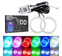 Qasim 1 Par de LED COB Faros Halo Anillo Ojo de ángel Angel Eyes Universal para Moto Faro Lámpara de Advertencia DRL con Cubierta Control de Móviles Bluetooth DC12V 70MM 72SMD