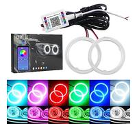 Qasim 1 Par de LED COB Faros Halo Anillo Ojo de ángel Angel Eyes Universal para Moto Faro Lámpara de Advertencia DRL con Cubierta Control de Móviles Bluetooth DC12V 60MM 60SMD