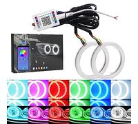 Qasim 1 Par de LED COB Faros Halo Anillo Ojo de ángel Angel Eyes Universal para Moto Faro Lámpara de Advertencia DRL con Cubierta Control de Móviles Bluetooth DC12V 90MM 90SMD