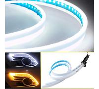 QasimLed 2-Pack 30 cm Tubo suave impermeable secuencial de coches que fluye flexible luz corriente diurna blanca con amarillo de la señal de vuelta LED Strip Coches