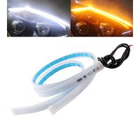 QasimLed 2-Pack 45cm Coche Flexible DRL LED Strip Luces de circulación diurna con guía secuencial Luz de señal de giro para la luz delantera Blanca y amarilla a prueba de agua